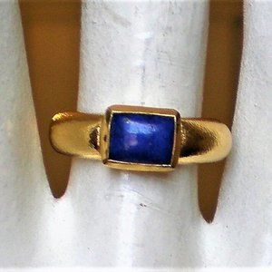 Designer URART Solid 18K 750 Yellow Gold Genuine Lapis Lazuli Unisex Band Ring